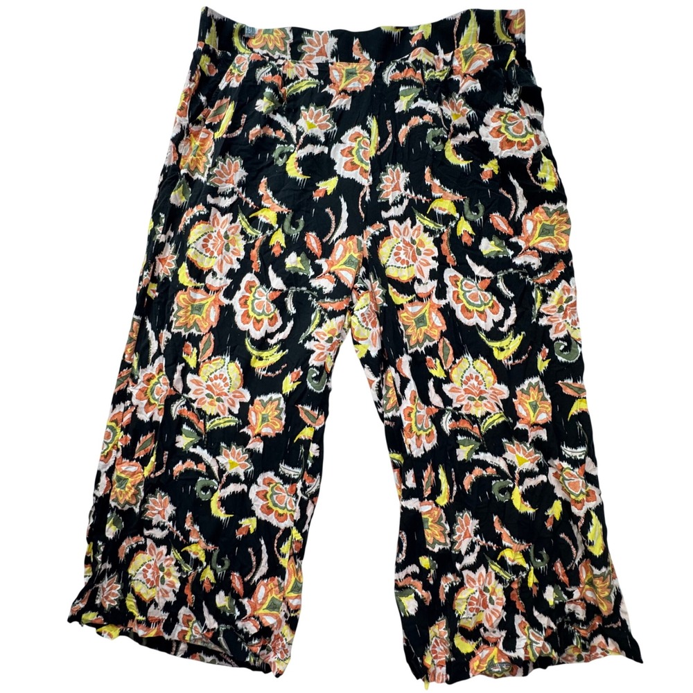 Torrid 4 Wide Leg Pants Womens 4X Black Floral Print Boho Flowy Summer